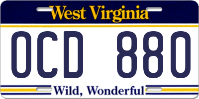 WV license plate OCD880