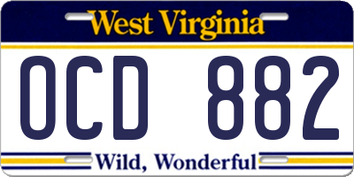 WV license plate OCD882