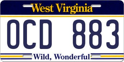 WV license plate OCD883