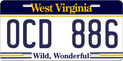 WV license plate OCD886