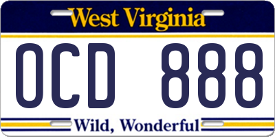 WV license plate OCD888