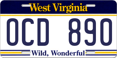 WV license plate OCD890