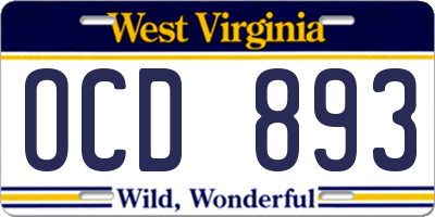 WV license plate OCD893