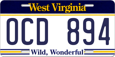 WV license plate OCD894