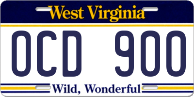 WV license plate OCD900