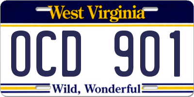 WV license plate OCD901