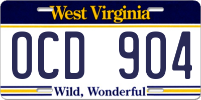 WV license plate OCD904