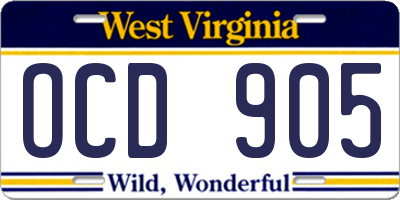 WV license plate OCD905
