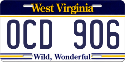 WV license plate OCD906