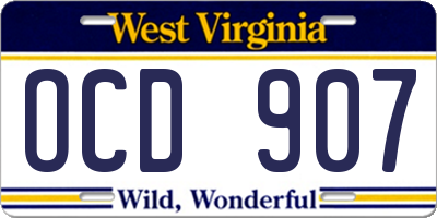 WV license plate OCD907