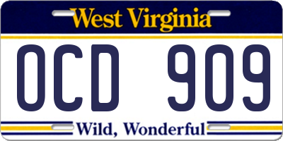 WV license plate OCD909