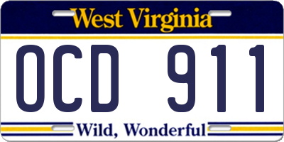 WV license plate OCD911