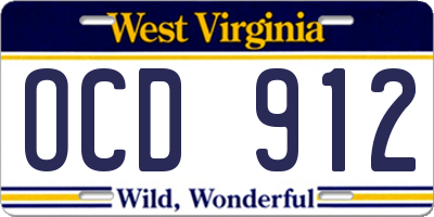 WV license plate OCD912