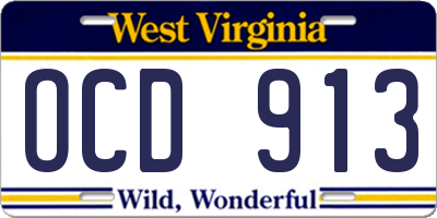 WV license plate OCD913