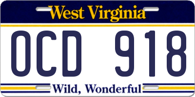 WV license plate OCD918