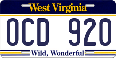 WV license plate OCD920
