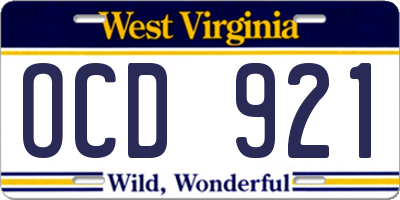 WV license plate OCD921