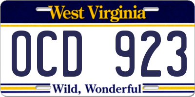 WV license plate OCD923