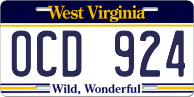 WV license plate OCD924