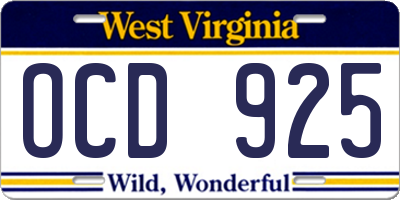WV license plate OCD925