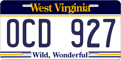 WV license plate OCD927