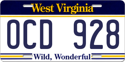 WV license plate OCD928