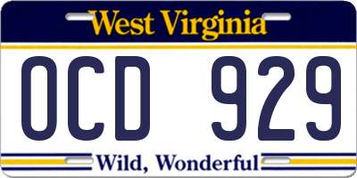 WV license plate OCD929