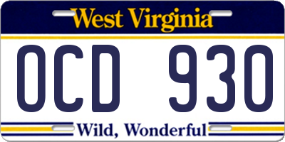 WV license plate OCD930