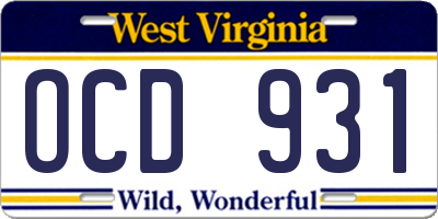 WV license plate OCD931