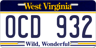 WV license plate OCD932
