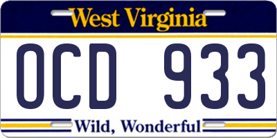 WV license plate OCD933