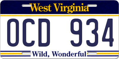 WV license plate OCD934