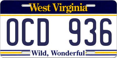 WV license plate OCD936
