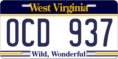 WV license plate OCD937
