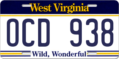 WV license plate OCD938