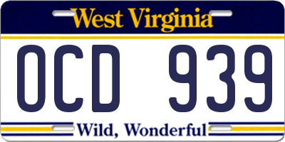WV license plate OCD939