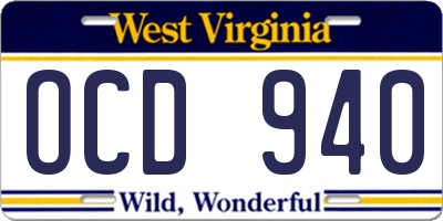 WV license plate OCD940