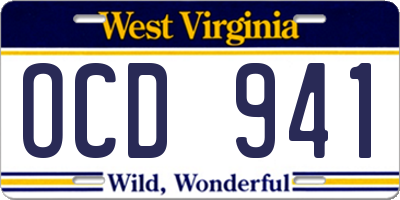 WV license plate OCD941