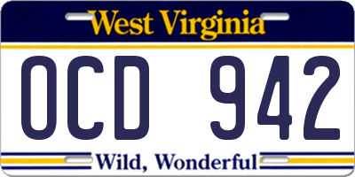 WV license plate OCD942