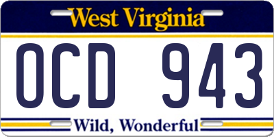 WV license plate OCD943