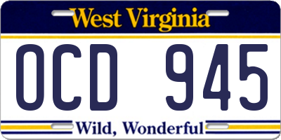 WV license plate OCD945