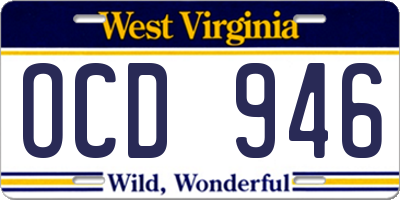 WV license plate OCD946