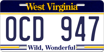 WV license plate OCD947
