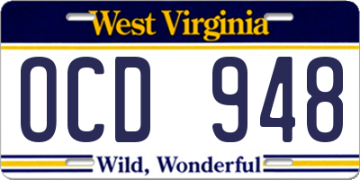WV license plate OCD948