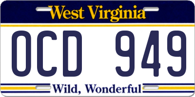 WV license plate OCD949