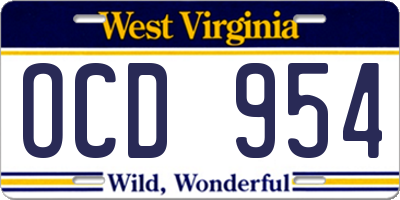WV license plate OCD954