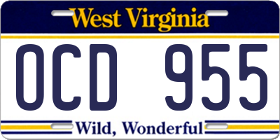 WV license plate OCD955
