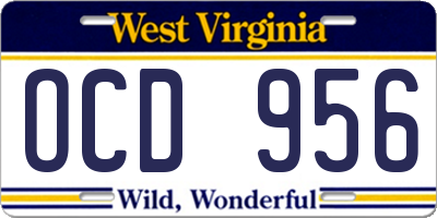WV license plate OCD956