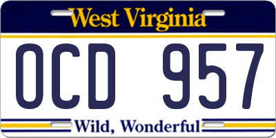WV license plate OCD957