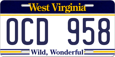 WV license plate OCD958